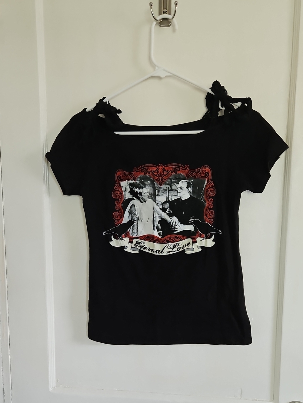 Eternal Love The Bride And Frankenstein Black Graphic Tie-Shoulder Women’s Top
